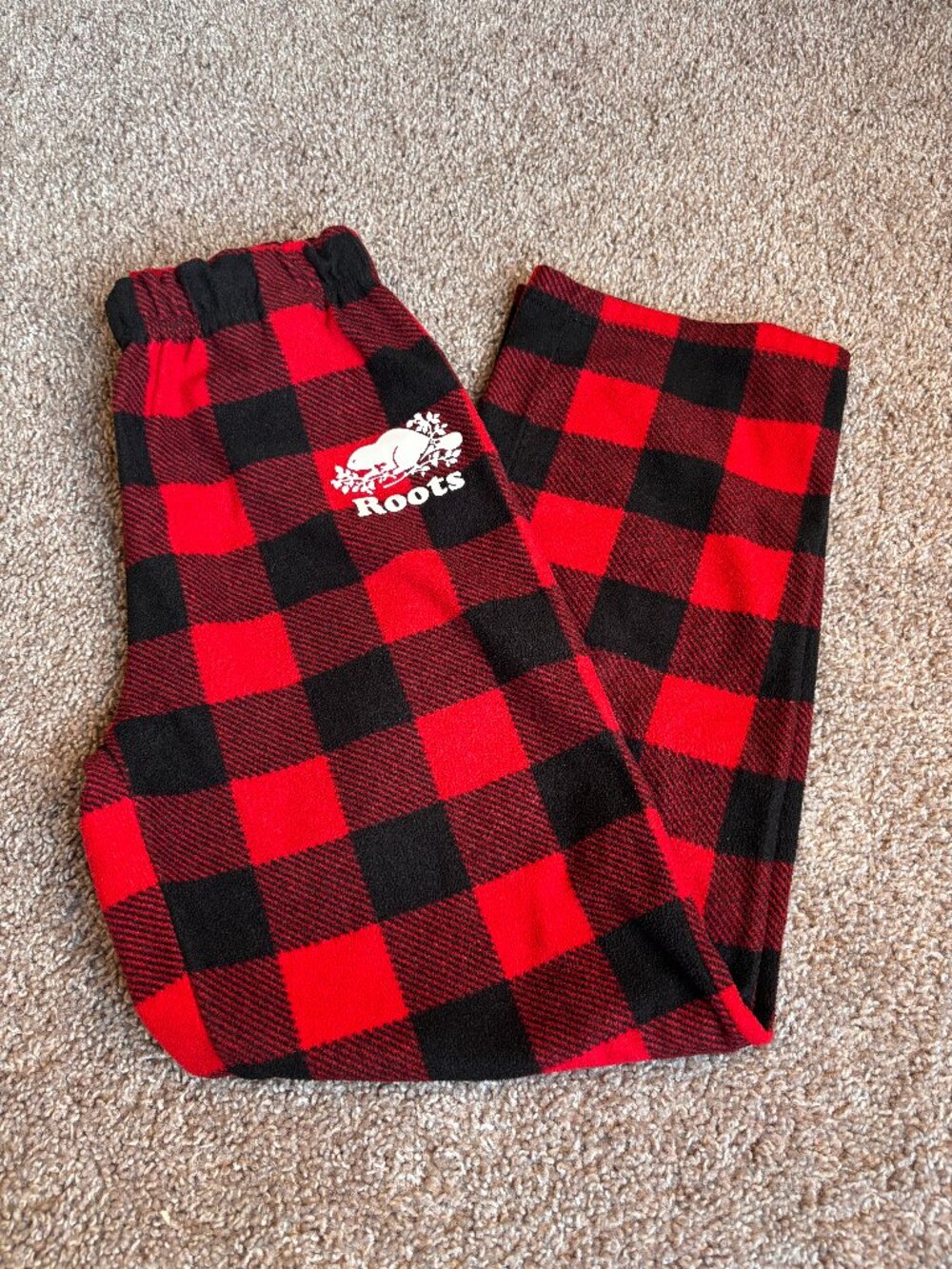 Roots Red/Black Buffalo Plaid Fleece Lounge Pajama Pants Youth Large